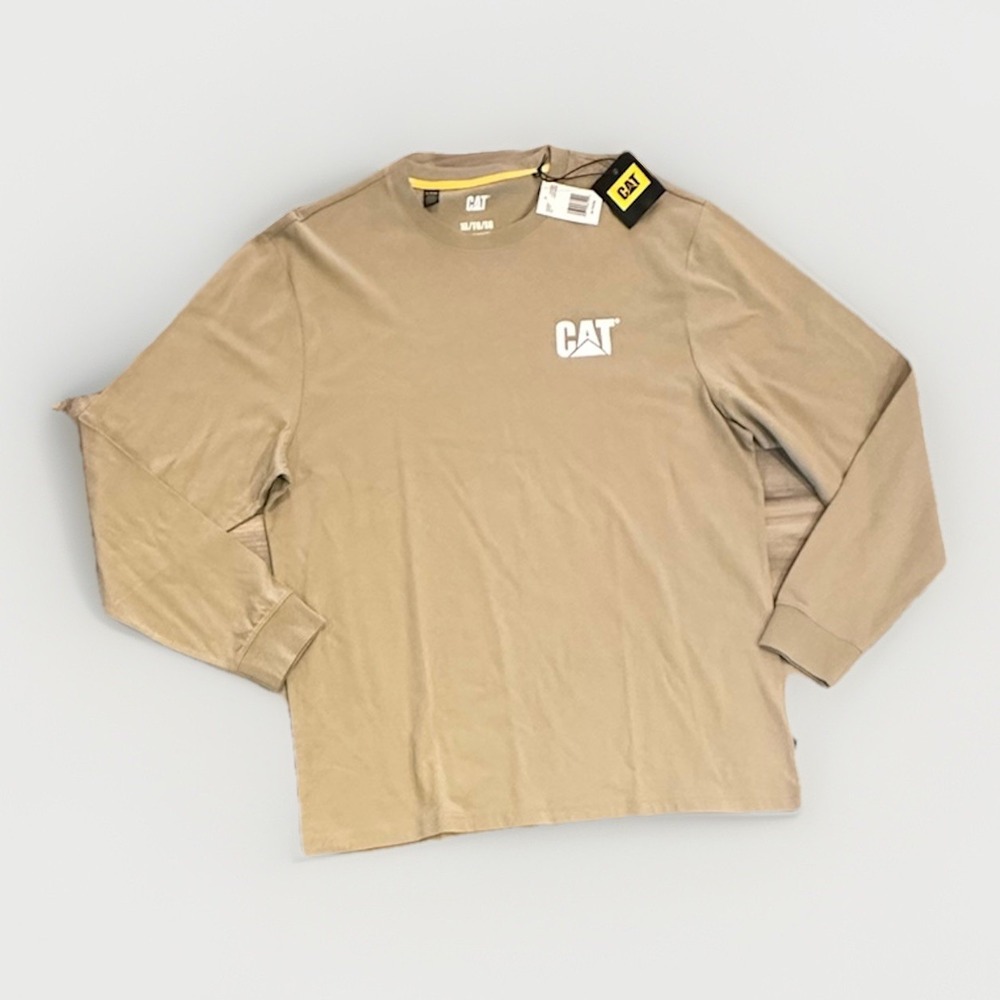 CAT Men's Navanero Logo Long Sleeve Shirt, Color: Dark Sand, Size XL, New